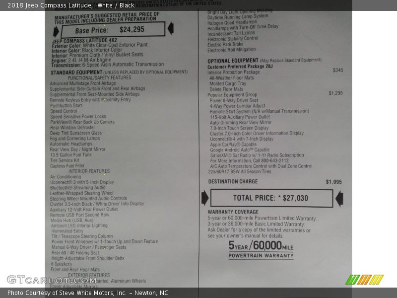 White / Black 2018 Jeep Compass Latitude