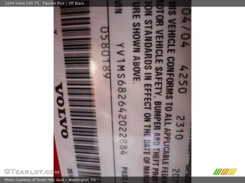 Passion Red / Off Black 2004 Volvo S40 T5