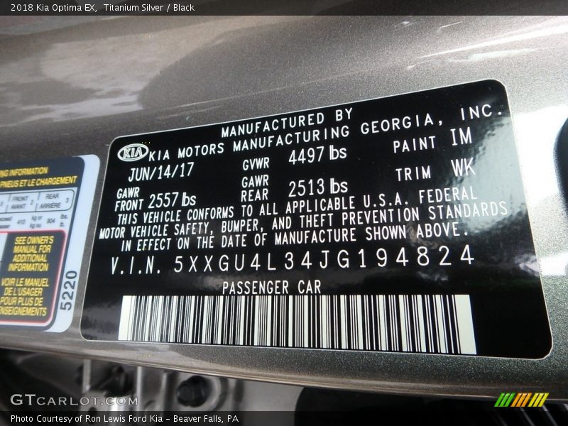 Titanium Silver / Black 2018 Kia Optima EX