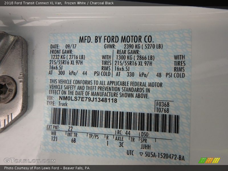 Frozen White / Charcoal Black 2018 Ford Transit Connect XL Van