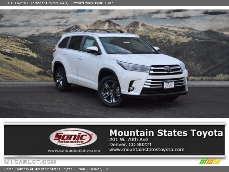 Blizzard White Pearl / Ash 2018 Toyota Highlander Limited AWD