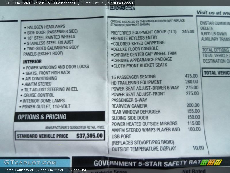 Summit White / Medium Pewter 2017 Chevrolet Express 3500 Passenger LT