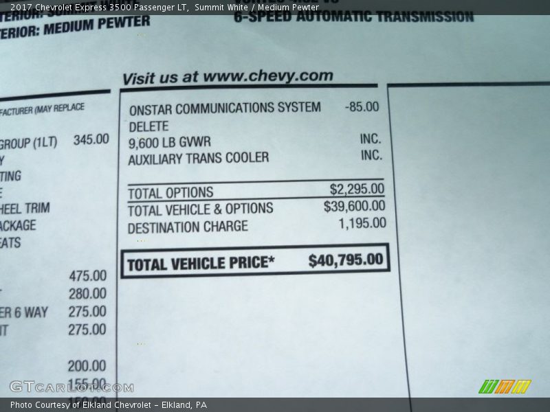 Summit White / Medium Pewter 2017 Chevrolet Express 3500 Passenger LT