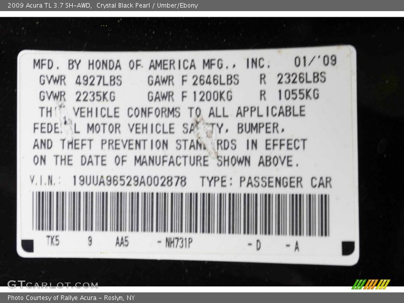 Crystal Black Pearl / Umber/Ebony 2009 Acura TL 3.7 SH-AWD