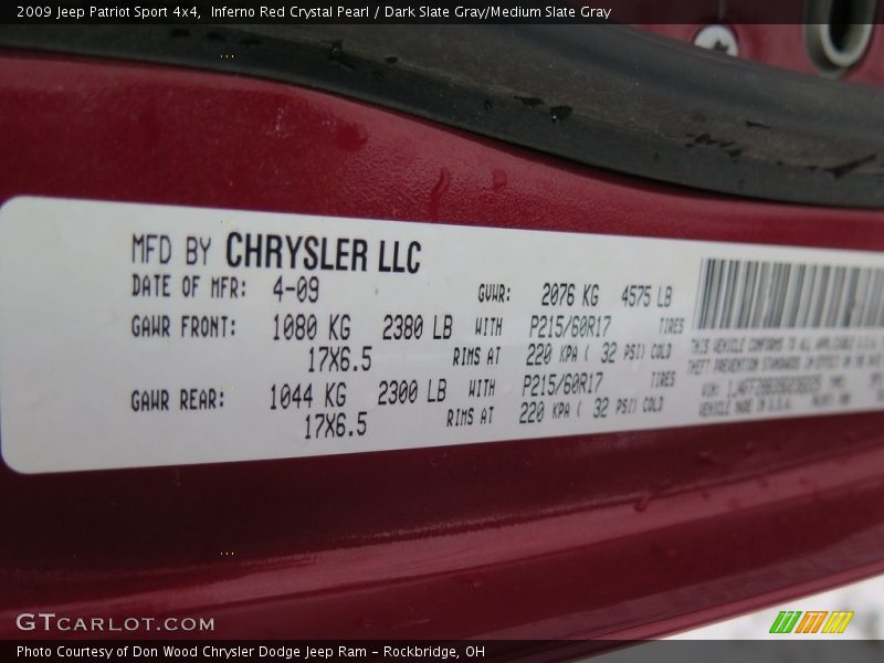 Inferno Red Crystal Pearl / Dark Slate Gray/Medium Slate Gray 2009 Jeep Patriot Sport 4x4