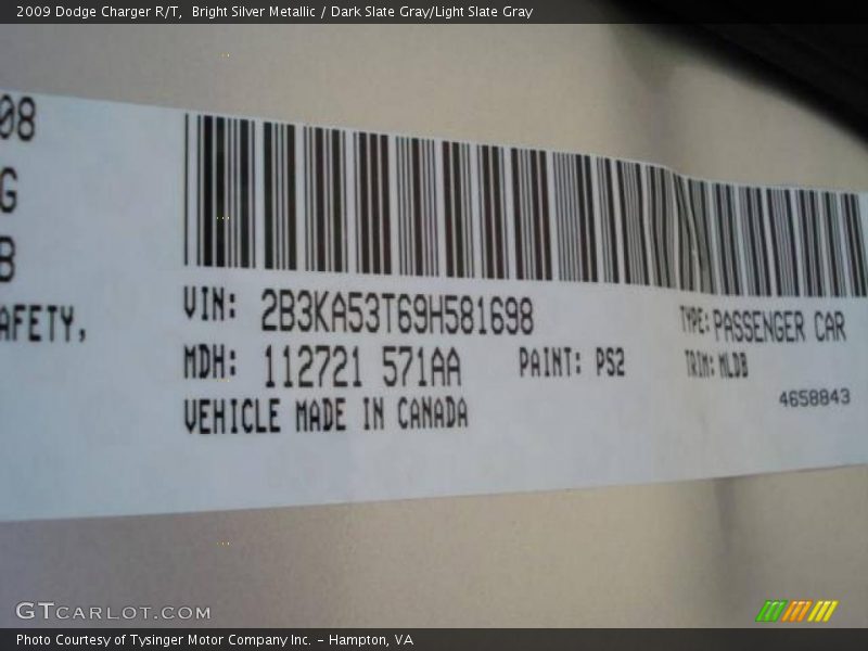 Bright Silver Metallic / Dark Slate Gray/Light Slate Gray 2009 Dodge Charger R/T