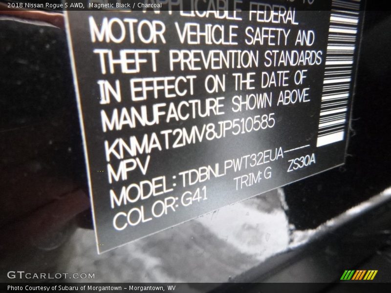 Magnetic Black / Charcoal 2018 Nissan Rogue S AWD