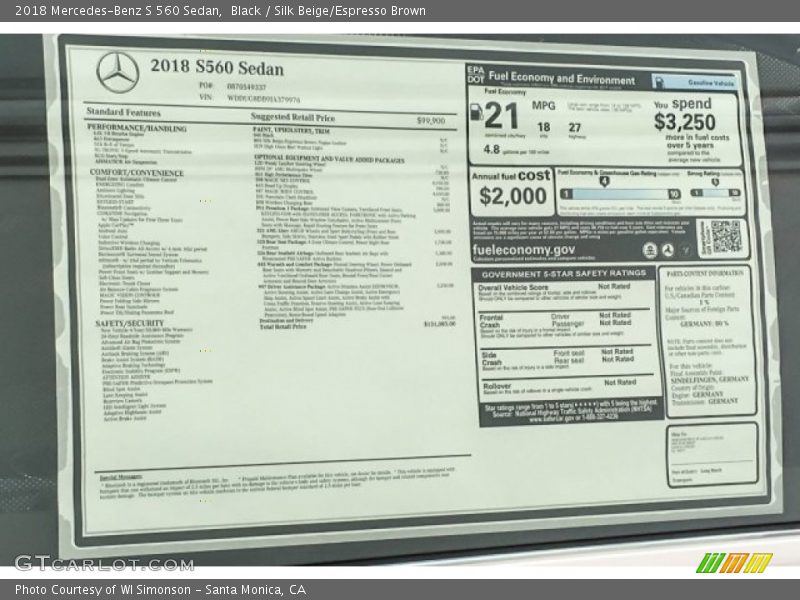 Black / Silk Beige/Espresso Brown 2018 Mercedes-Benz S 560 Sedan
