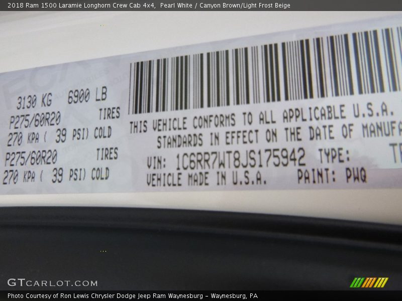 Pearl White / Canyon Brown/Light Frost Beige 2018 Ram 1500 Laramie Longhorn Crew Cab 4x4