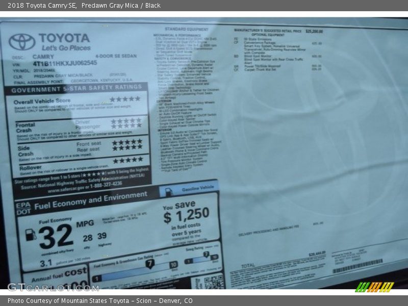 Predawn Gray Mica / Black 2018 Toyota Camry SE