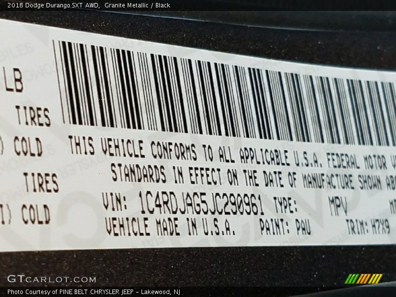 Granite Metallic / Black 2018 Dodge Durango SXT AWD
