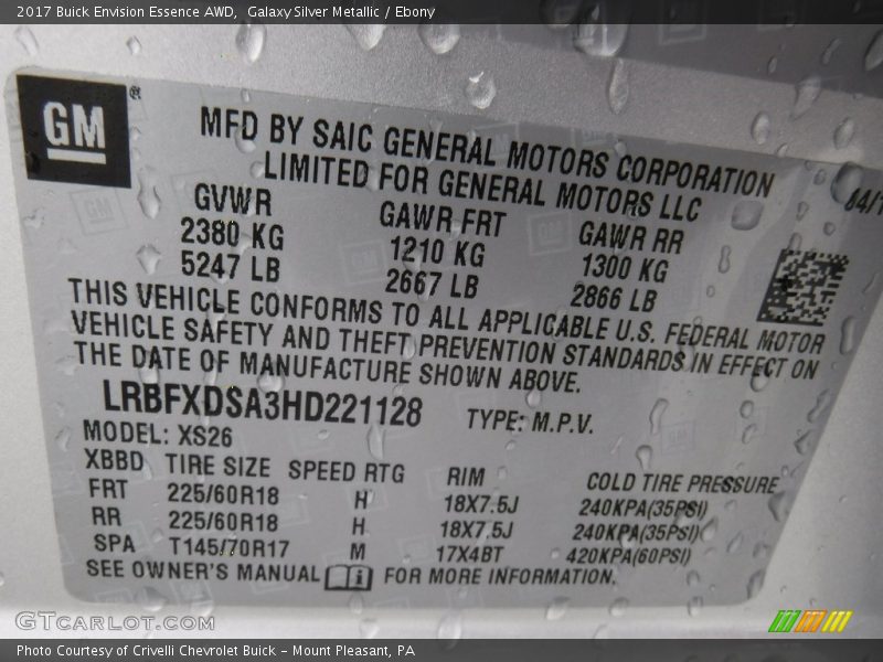 Galaxy Silver Metallic / Ebony 2017 Buick Envision Essence AWD