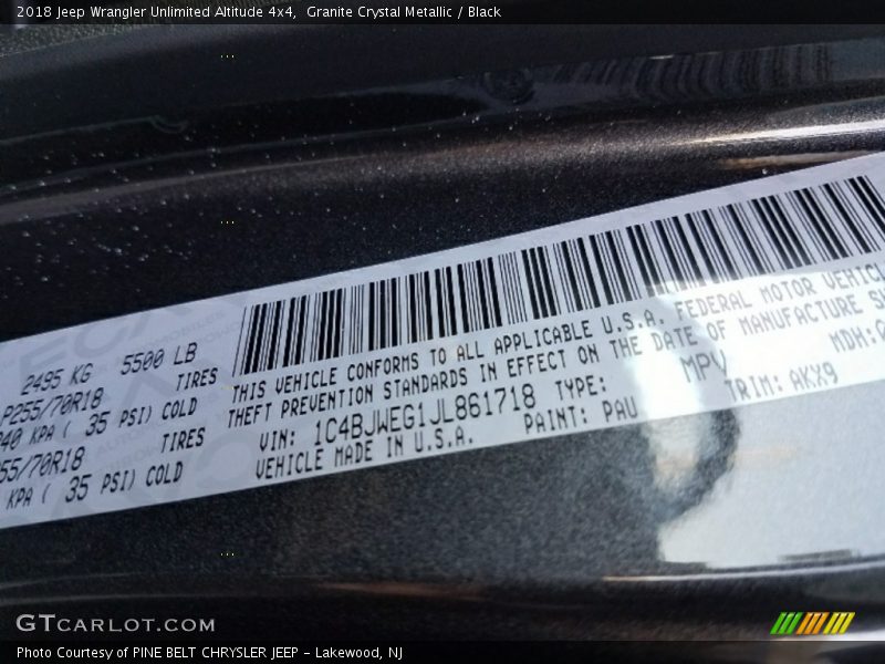 Granite Crystal Metallic / Black 2018 Jeep Wrangler Unlimited Altitude 4x4