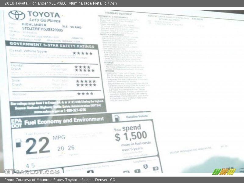 Alumina Jade Metallic / Ash 2018 Toyota Highlander XLE AWD