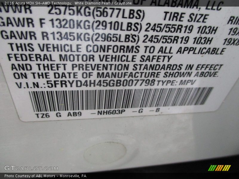 White Diamond Pearl / Graystone 2016 Acura MDX SH-AWD Technology