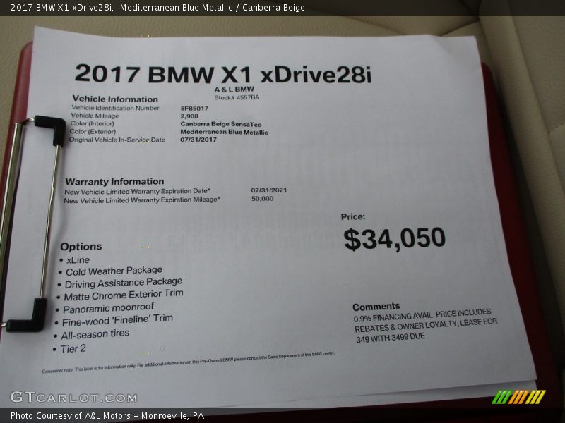 Mediterranean Blue Metallic / Canberra Beige 2017 BMW X1 xDrive28i