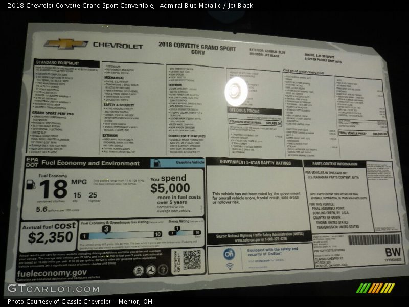 Admiral Blue Metallic / Jet Black 2018 Chevrolet Corvette Grand Sport Convertible