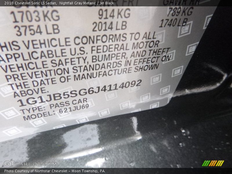 Nightfall Gray Metallic / Jet Black 2018 Chevrolet Sonic LS Sedan