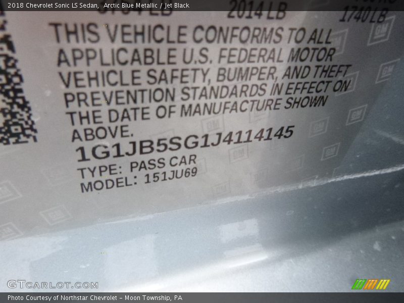 Arctic Blue Metallic / Jet Black 2018 Chevrolet Sonic LS Sedan