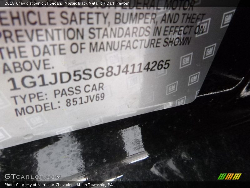 Mosaic Black Metallic / Dark Pewter 2018 Chevrolet Sonic LT Sedan