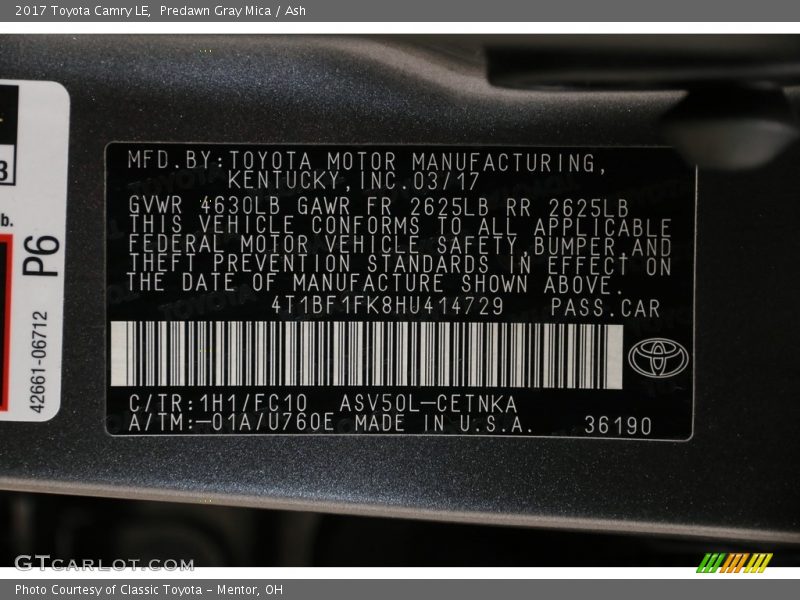 Predawn Gray Mica / Ash 2017 Toyota Camry LE