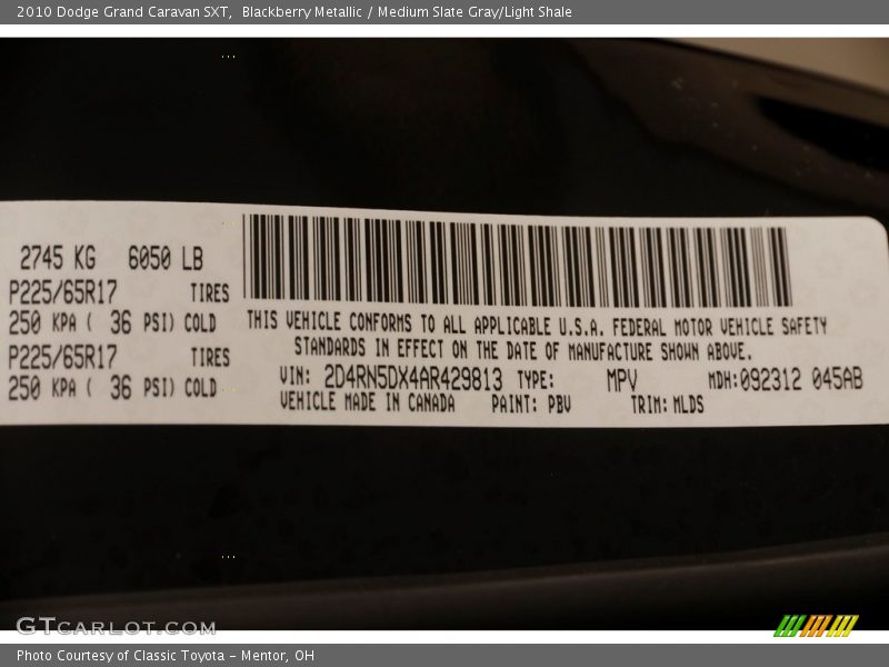 Blackberry Metallic / Medium Slate Gray/Light Shale 2010 Dodge Grand Caravan SXT