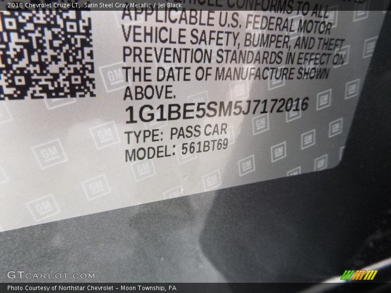 Satin Steel Gray Metallic / Jet Black 2018 Chevrolet Cruze LT