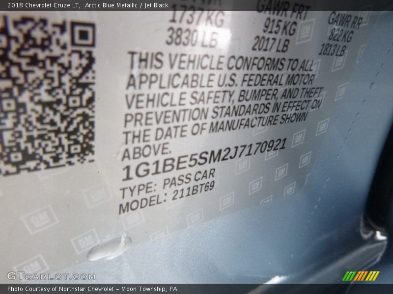 Arctic Blue Metallic / Jet Black 2018 Chevrolet Cruze LT