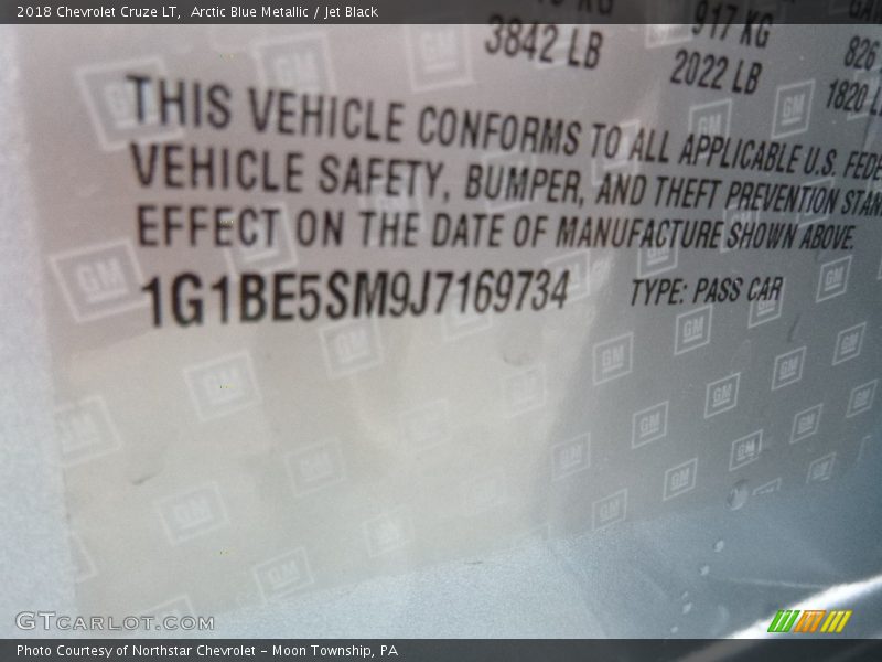 Arctic Blue Metallic / Jet Black 2018 Chevrolet Cruze LT