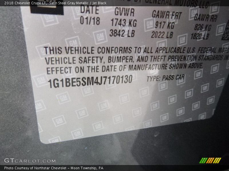 Satin Steel Gray Metallic / Jet Black 2018 Chevrolet Cruze LT