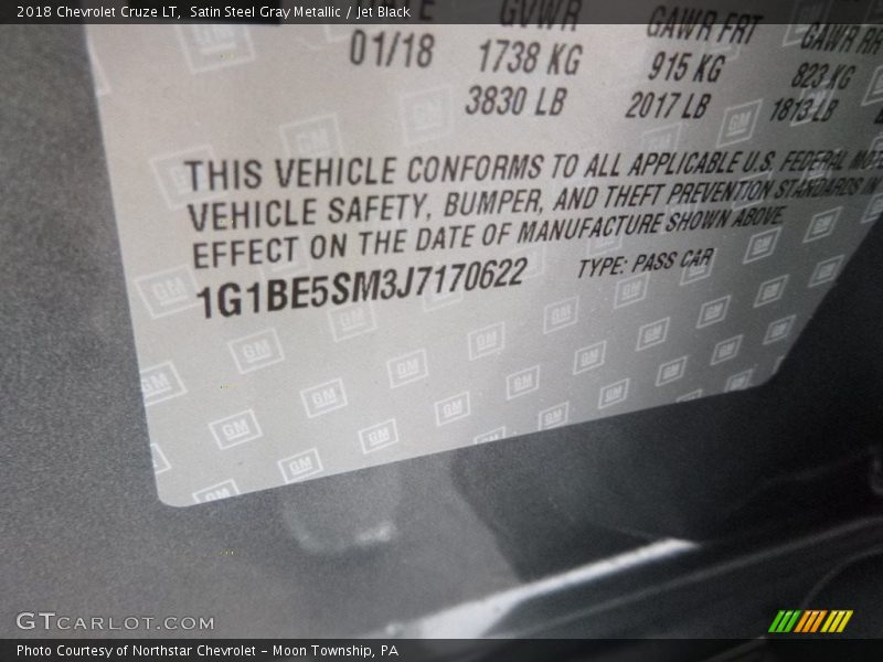Satin Steel Gray Metallic / Jet Black 2018 Chevrolet Cruze LT