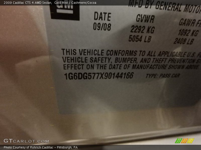 Gold Mist / Cashmere/Cocoa 2009 Cadillac CTS 4 AWD Sedan