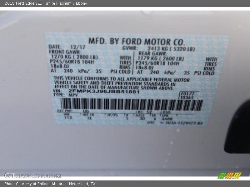 White Platinum / Ebony 2018 Ford Edge SEL