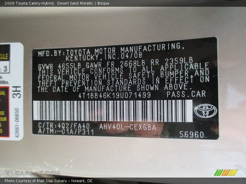 Desert Sand Metallic / Bisque 2009 Toyota Camry Hybrid