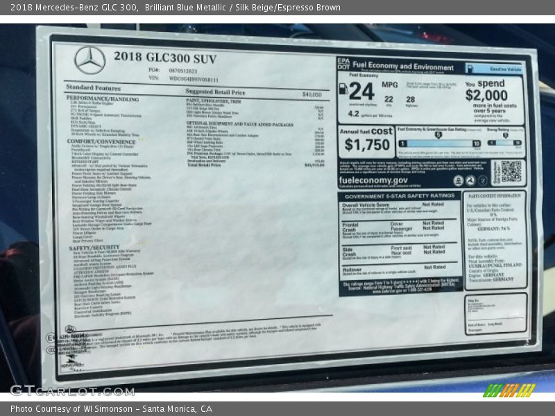 Brilliant Blue Metallic / Silk Beige/Espresso Brown 2018 Mercedes-Benz GLC 300
