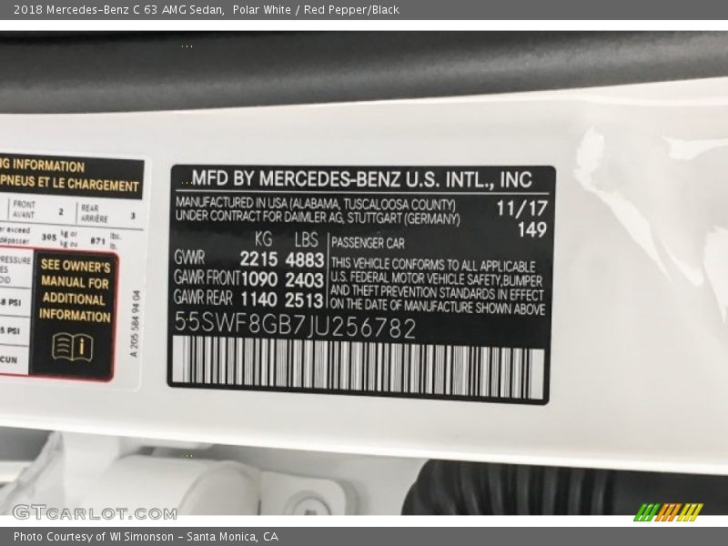 Polar White / Red Pepper/Black 2018 Mercedes-Benz C 63 AMG Sedan