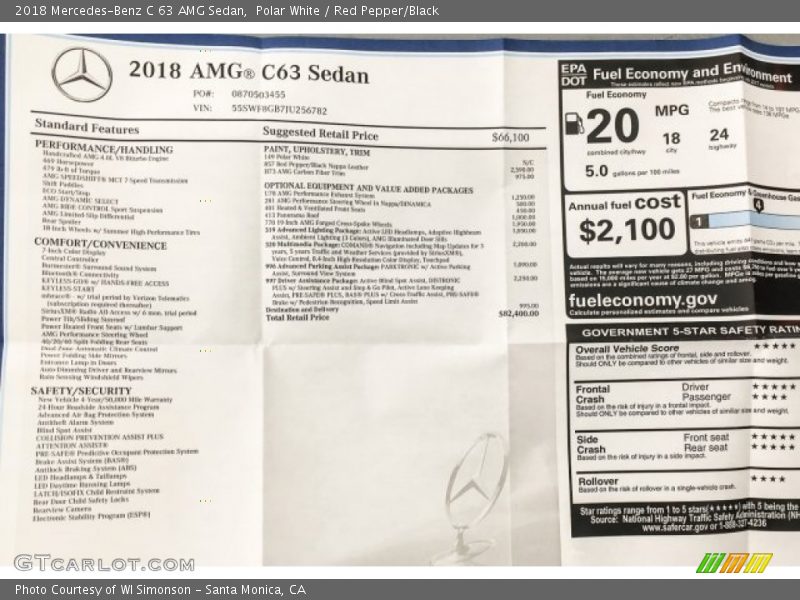 Polar White / Red Pepper/Black 2018 Mercedes-Benz C 63 AMG Sedan