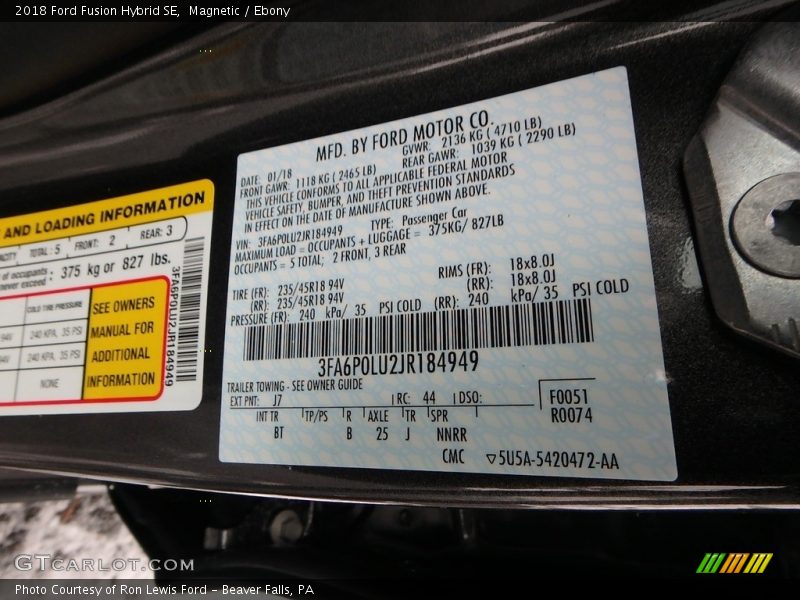 Magnetic / Ebony 2018 Ford Fusion Hybrid SE