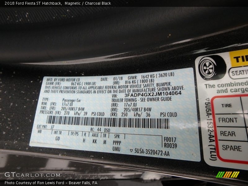 Magnetic / Charcoal Black 2018 Ford Fiesta ST Hatchback
