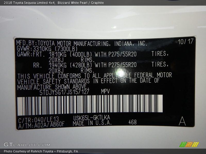 Blizzard White Pearl / Graphite 2018 Toyota Sequoia Limited 4x4