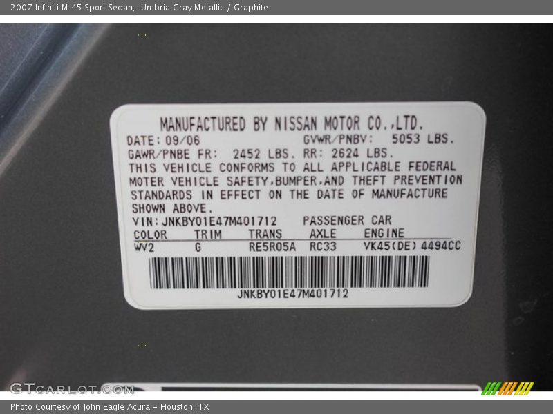 Umbria Gray Metallic / Graphite 2007 Infiniti M 45 Sport Sedan