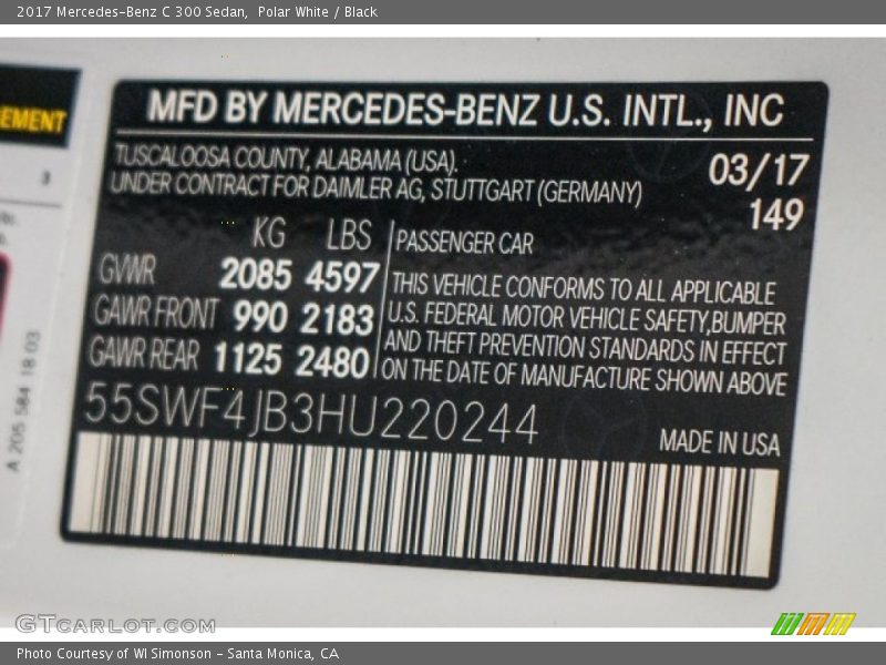 Polar White / Black 2017 Mercedes-Benz C 300 Sedan