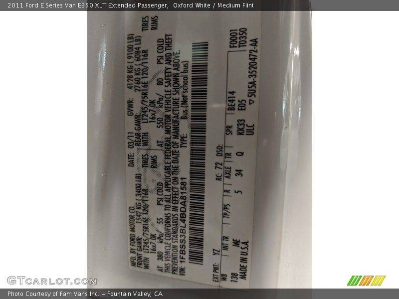 Oxford White / Medium Flint 2011 Ford E Series Van E350 XLT Extended Passenger
