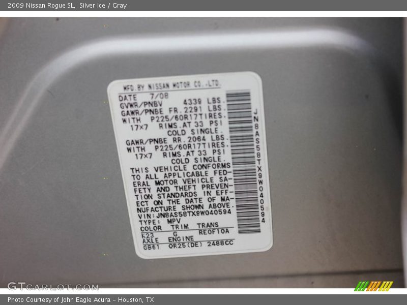 Silver Ice / Gray 2009 Nissan Rogue SL