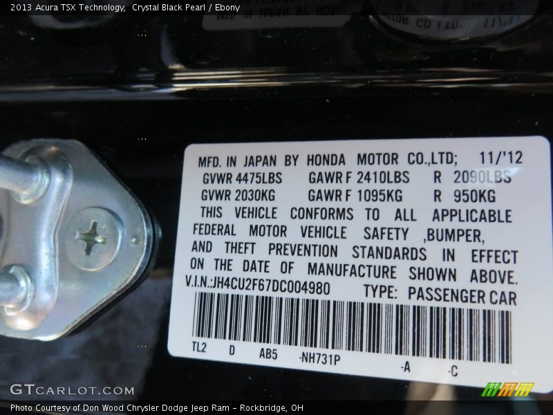 Crystal Black Pearl / Ebony 2013 Acura TSX Technology