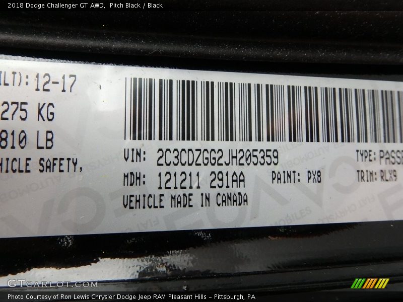 Pitch Black / Black 2018 Dodge Challenger GT AWD