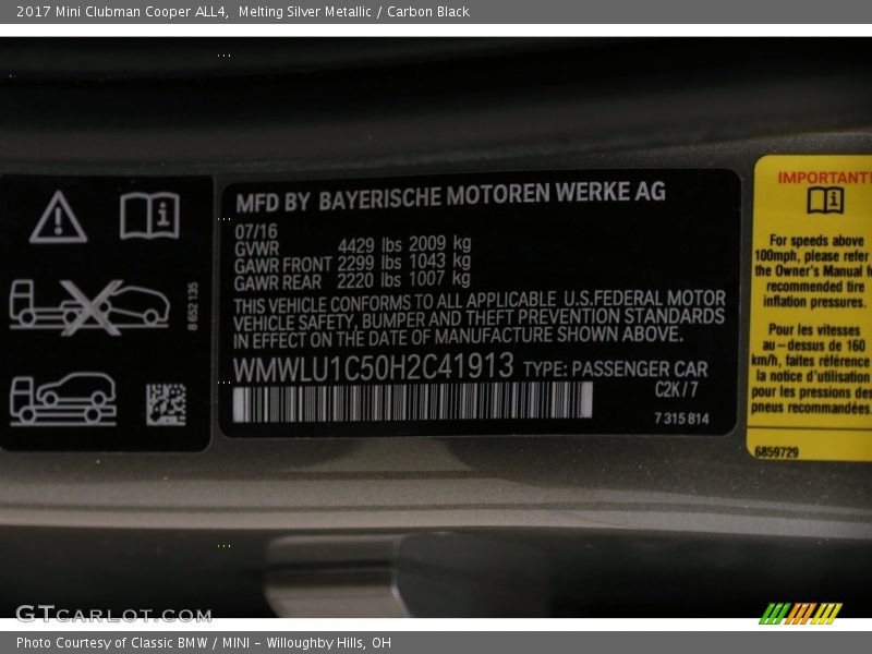 Melting Silver Metallic / Carbon Black 2017 Mini Clubman Cooper ALL4