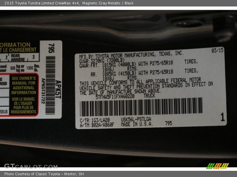 Magnetic Gray Metallic / Black 2015 Toyota Tundra Limited CrewMax 4x4