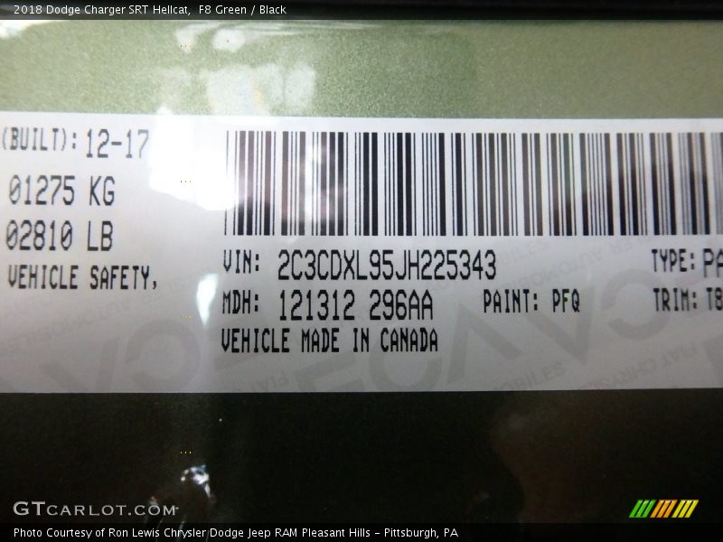 2018 Charger SRT Hellcat F8 Green Color Code PFQ