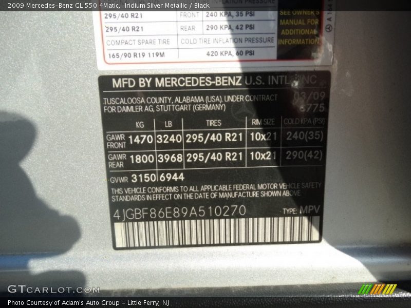 Iridium Silver Metallic / Black 2009 Mercedes-Benz GL 550 4Matic